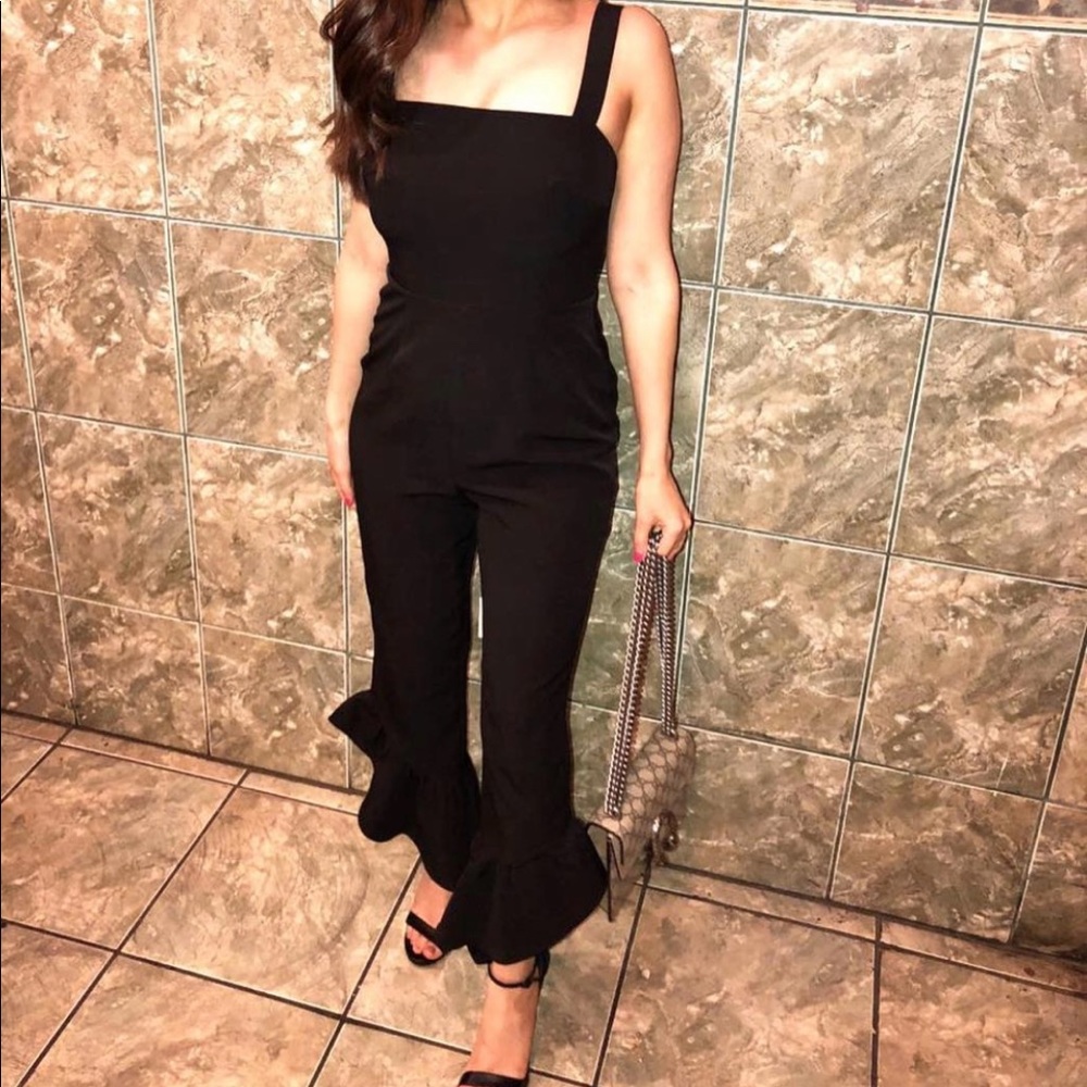 ASOS petite black ruffled bottom jumpsuit